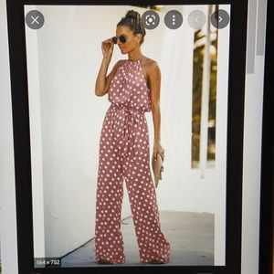 Polka dot halter jumpsuit.